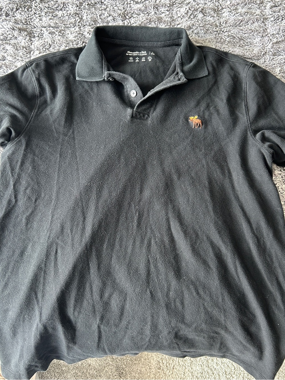 Abercrombie & Fitch Black Polo with Embroidered Moose Logo